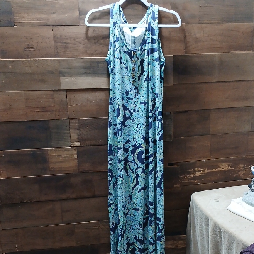 Lilly Pulitzer Aqua and Navy Maxi Dress Size Small